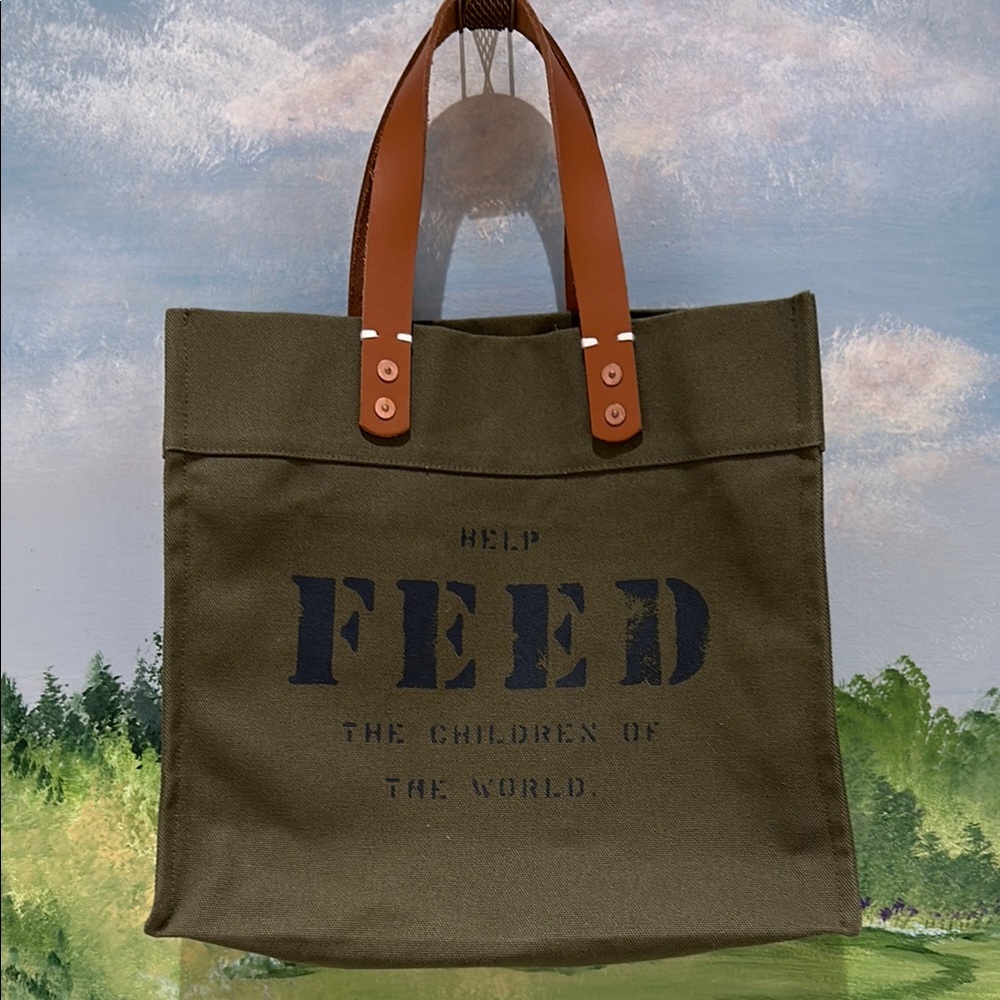 FEED Projects Military Green Canvas Tote with Leather Handles